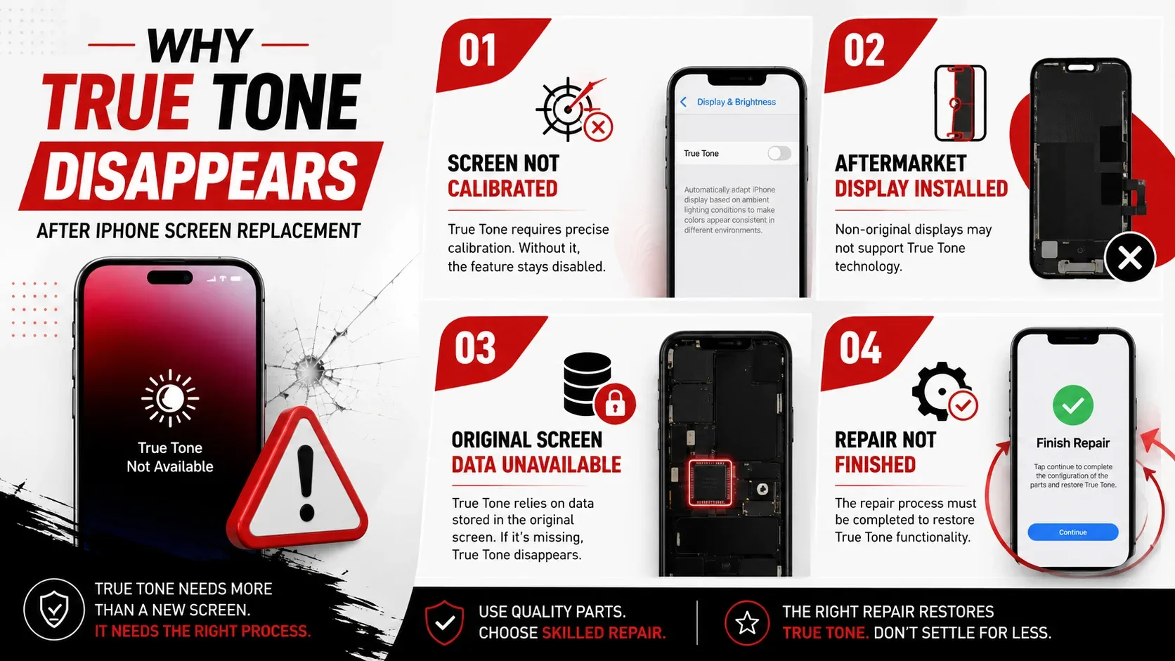 Three repair situations that decide whether True Tone can be restored without the original iPhone screen