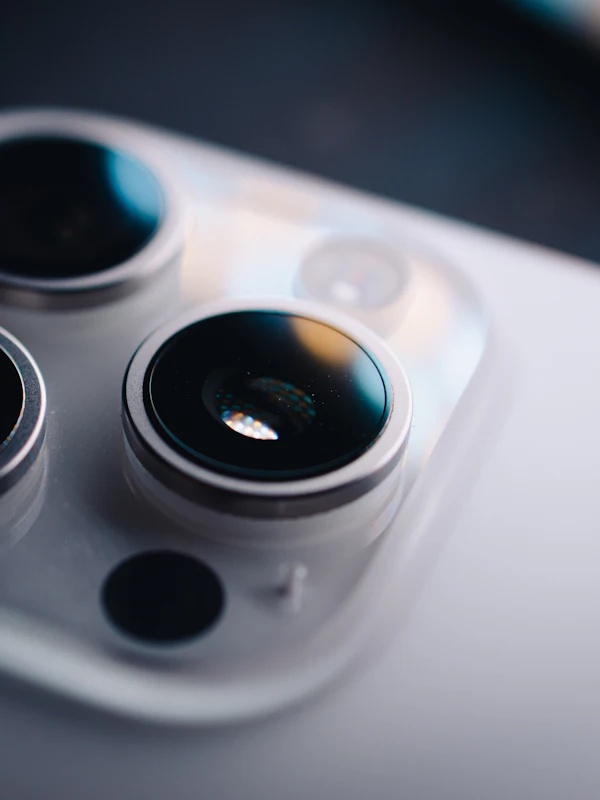 Close-up of the triple lens camera on an iPhone Pro