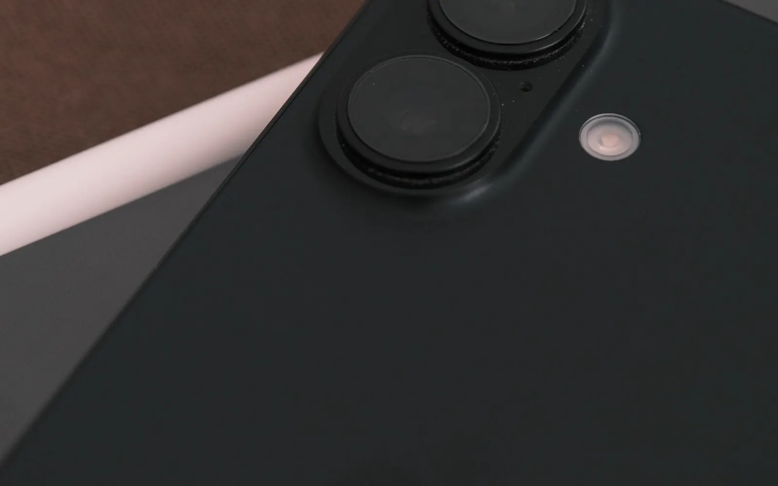 A dual-lens smartphone camera seen up close